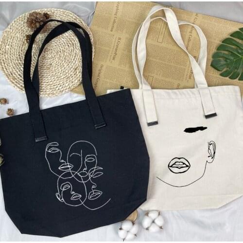 Korean Hand Bag Tote Canvas Bag Art Fashion Shopping Canvas Handbags for Women Shoulder Bag Foldable Eco Cloth Shopper Bags Lady