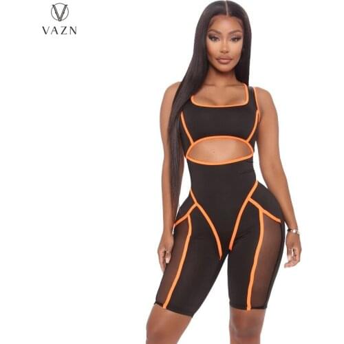 VAZN 2021 Hot Sales Fitness Sport Gym Top Young Beach O-Neck Short Sleeve Soft Elastic High Waist Skinny Playsuits