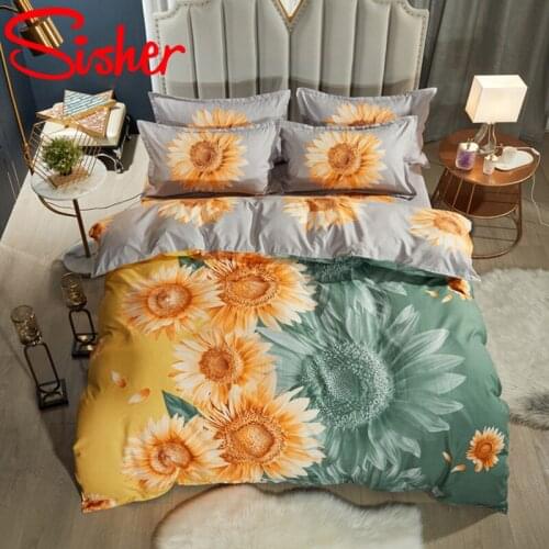 New Modern Postral Double Size Bedding Set Sunflower Printed Duvet Cover Set with Pillowcase Queen King Quilt Covers Bedclothes