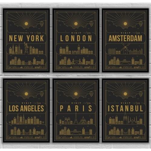 New York San Francisco London Amsterdam Los Angeles Paris Istanbul Rio de Janeiro Buenos Aires Travel Poster Canvas Painting