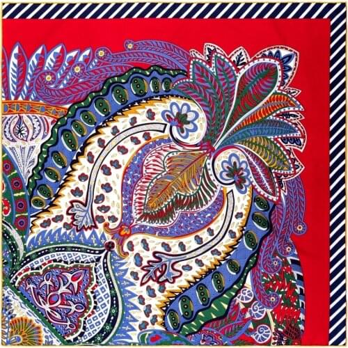 New silk scarf Handmade curled womens 90cm twill silk square scarf cashew nut plant printing silk scarf shawl Headband