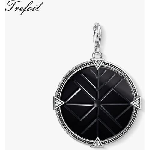 Black Coin Charms Pendant,2019 Summer Jewelry 925 Sterling Silver Vintage Stone Gift For Women Men Fit Bracelet Necklace