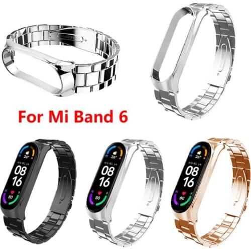 Watch Strap For Xiaomi Band 6 Wristband Bracelet Three-Bead Stainless Steel Replacement Belt For Mi 5 6 NFC Stylish Wriststrap