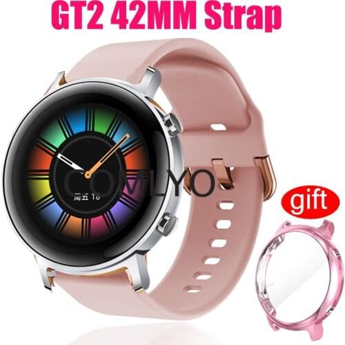 2in1 pack for huawei watch GT2 42MM strap silicone soft smartwatch bands with Full cover case for gt 2 42mm cases