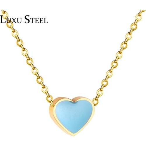LUXUSTEEL Korean Yellow/Red/Blue/Light Heart Shape Oil Drip Pendant Necklaces Stainless Steel Colorful Choker Necklaces Collier