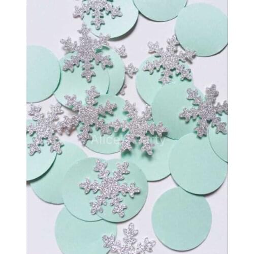 Hand punched Silver Glitter Snowflake confetti baby shower party Table setting scatter 400 Mint Round Winter Christmas Confetti