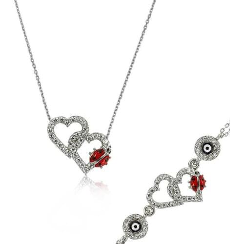 Silver Ladybird Buggy Heart Set