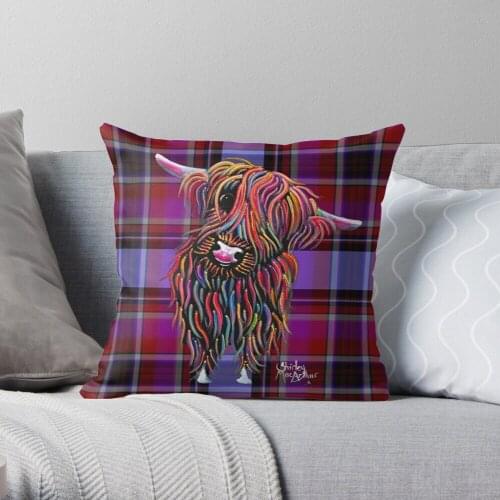 SCoTTiSH HiGHLaND CoW ' TaRTaN BoLLY P ' BY SHiRLeY MacARTHuR Polyester Decor Pillow Case Home Cushion Cover 45*45cm