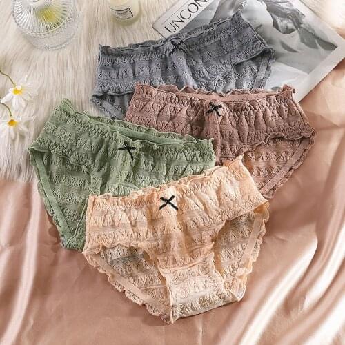 Ruffle Princess Cotton Underwear Sexy Lace Middle Waist Womens Panties Seamless Cute Lovely Sweety Female Lingerie Breifs