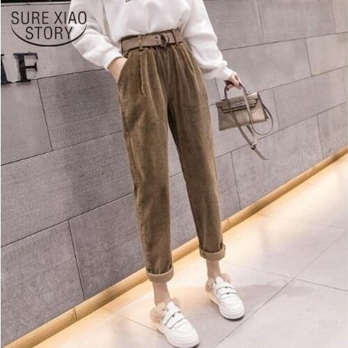 Spring Autumn Winter Casual Streetwear Harem Pants Loose Corduroy Elastic Waist Lady Trousers Harajuku Velvet Warm Pants 11610
