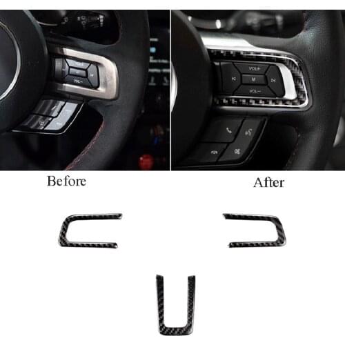Car Carbon Fiber Interior Steering Wheel Cover Trim for Ford Mustang 2015-2019