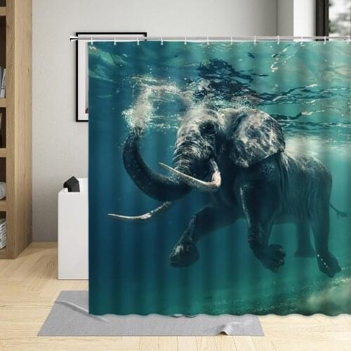 Wild Animals Shower Curtain Elephant Tiger Wolf Jungle Animal Winter Snow Scenery Pattern Bathroom Polyester Cloth Curtains Sets