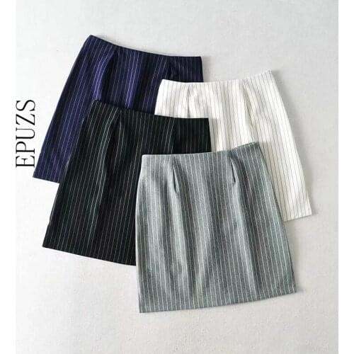 Spring Summer Striped Split Suit Skirts Women Black White High Waist Slim A-Line Mini Skirts Casual Basic jupe femme