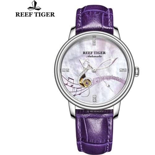 Reef Tiger/RT Creative Automatic Watches Leather Strap Watches Fashion Casual Watches Ladies relogio feminino RGA1582
