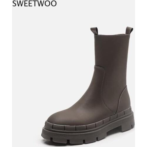 2021 Autumn Winter Pu Leather Women Fashion Shoeboots Luxury Designer Brand Platform Boots Women Chunky Heel Chelsea Ankle Boots