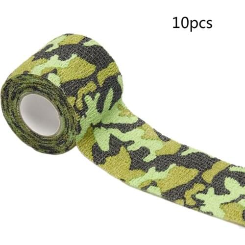 10 Rolls 14.76 Feet Woodland Camouflage Self-Adhesive Bandage Non-Woven Fabric Elastic Wrap Protective First Aid Tappe