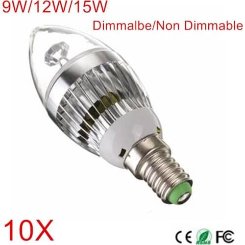 10Pcs/lot Dimmable E27 9W/12W/15W LED Candle lamp spotlight indoor lighting Replace Incandecent lamp