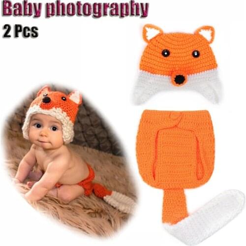 2Pcs/Lot Infant Newborn Photography Props Cute Fox Baby Hat Baby Clothing Crochet Baby Accessories Handmade Neonatal Kids Hat