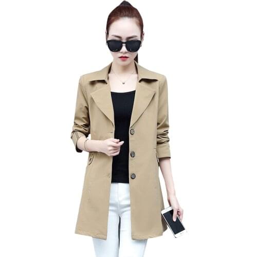 2019 Spring autumn New Long sleeve Tops Single-breasted Windbreaker coat Khaki ladies coats large size women fashion coats 4XL