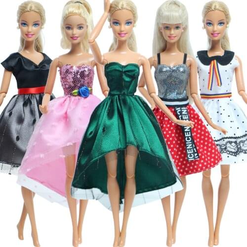 5 Pcs/Set Fashion Mix Style Dress Skirt Casual Wear Evening Party Gown Accessories Clothes for Barbie Doll DIY House Toy