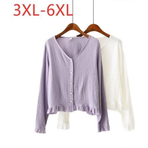 New 2021 Ladies Spring Autumn Plus Size Tops For Women Blouse Large Long Sleeve Slim Button Cotton Elastic Shirt 3XL 4XL 5XL 6XL