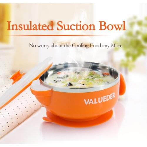 Baby Feeding Bowl with Suction VALUEDER Stianless Steel 300ml Non-spill Insulated and Sealed Baby Bowl with Transparent Lids