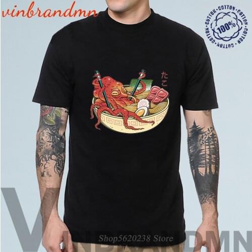 Cthulhu Men T-shirt Cthulhu Tako Ramen Octopus Japanese Food Ramen Bowl Printed T Shirts Cartoon Monster Graphic Cotton Tee Tops