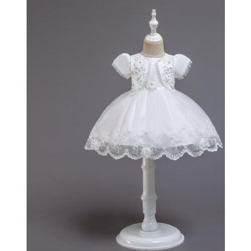 Childrens Dresses 2021 Winter New Girls Mesh Dresses Baby Girls Short-sleeve Lace Princess Dresses Kids Embroidered Puffyskirts