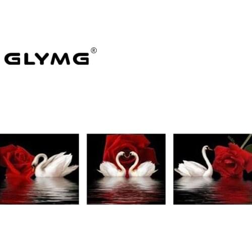 GLymg Needlework Handicraft Diamond Painting Rose Swan Triptych Decorative Diamond embroidery Square Drill Red Rose Love Picture