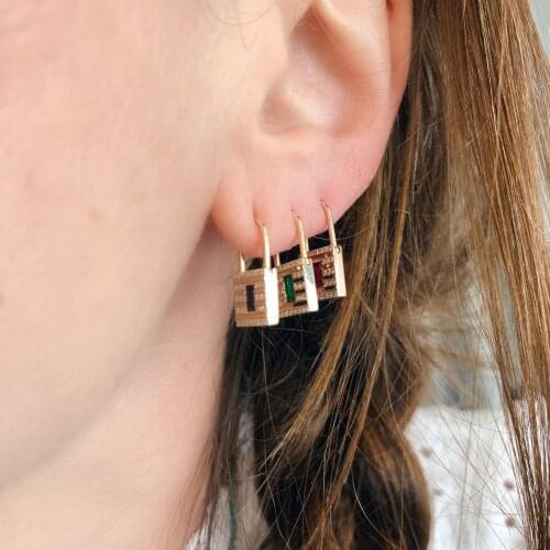 Sparking cz Lock open dangle drop earring for women Gold filled colorful rainbow cz plain lock charm trendy earring jewelry