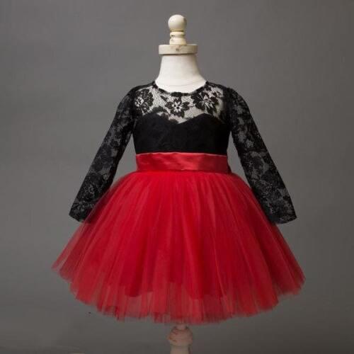 2019 Princess Kids Baby Girls Lace Flower Dress Bow Tulle Tutu Party Dresses