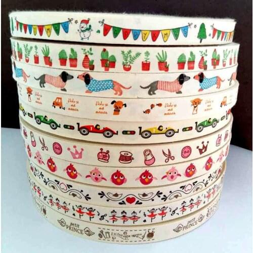 30Yards/lot Printed cotton ribbons for Cartoon Printing 15mm Package Label Fabric tapes Sewing Clothing Sewing Supplies