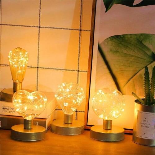 Copper Wire Table Lamp Ball Home Table Art Decor Diamond Heart Shape Lamp Battery Powered