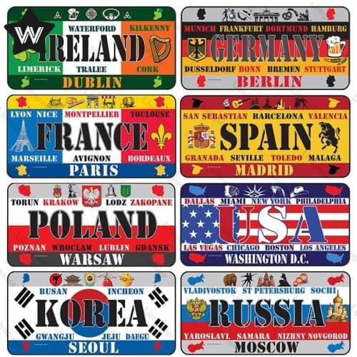 Wall Sticker National Flag Tin Sign Metal Plaque Usa Spain Metal Sign Tin Plaque France Belgium Flag for Bar Man Cave Decoration