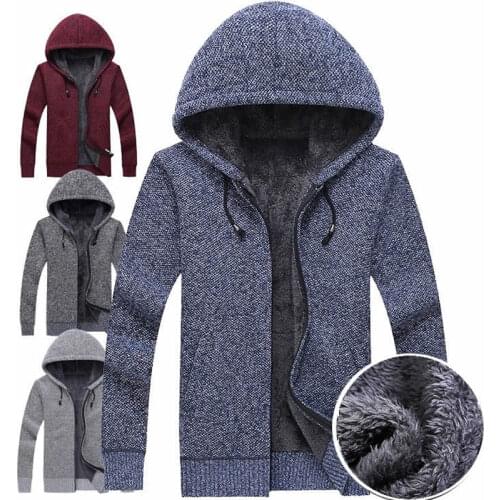 2019 New Sweater Men Autumn Winter Pullovers Coats Male Thick Warm Wool Male Hooded Jackets Casual Zipper Knitwear Size M-3XL