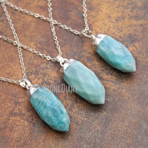 Sliver Plated Faceted Bullet Necklace Pure Amazonite Necklace 18inch-32inch NM12248