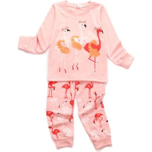 Hot Sale 2-8Years Flamingo Nightwear Pijamas Warm for Baby Sleepwear Girl Autumn Childrens Pajamas Sets Kids Fall Clothes Suits