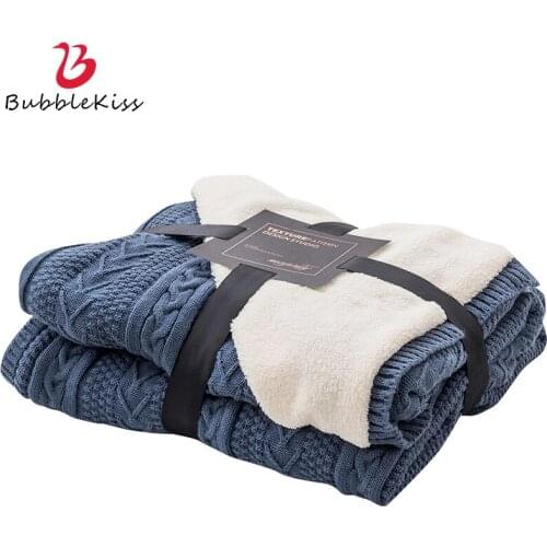 Bubble Kiss Simple Knitted Blanket Plush Velvet Creative Stripe Blankets For Beds Home Decor Blankets Office Nap Throw Blanket