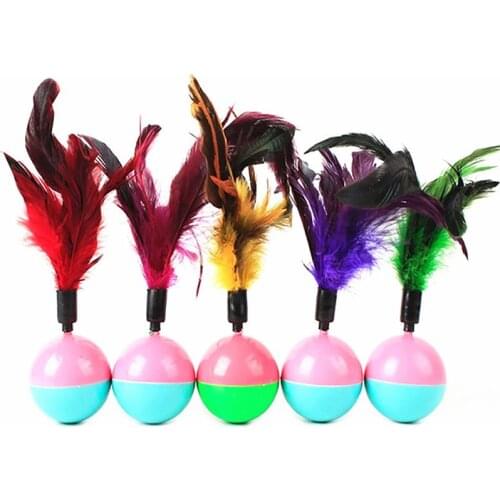 Random Color Faux Feather Cat Toy Cat Ball Toy Interactive Cat Tumbler Toy Ball Kitten Ball Toy Pet Cat Training Toys Cat Toy