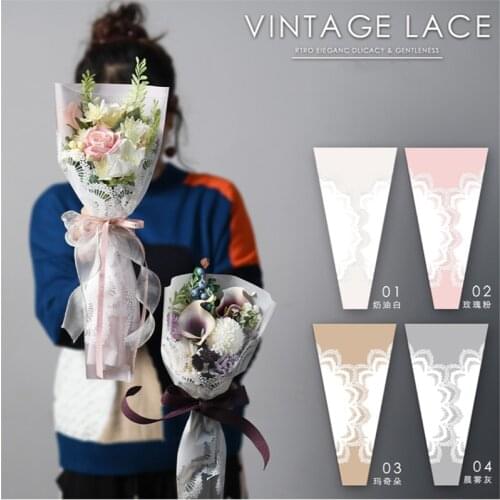 Retro Lace Transparency Bag Rose Single Flower Bag Bouquet Wrapping Paper Plastic Opp Bag Floral Packaging Materials Accessory