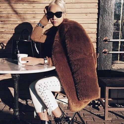 Luxury elegant women winter thick warm imitation mink fur overcoats medium long o-neck fluffy faux fur coats A288