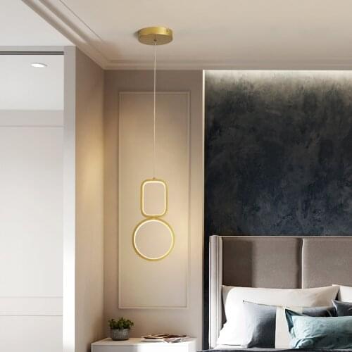 Modern LED Bedside Small Pendant Light for Bedroom Kitchen Living Room Gold Luster Geometric Hanging Lamp Home Decoration