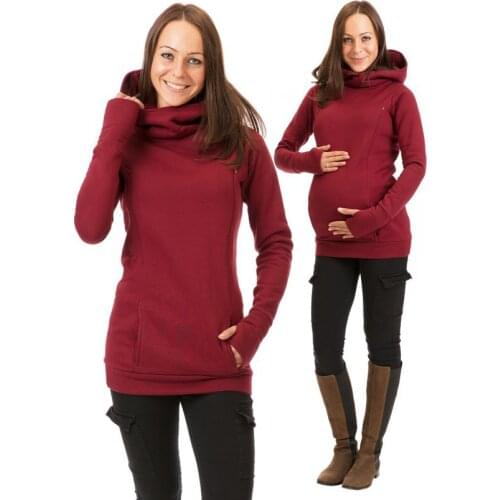 Maternity Sweatshirt Women Nursing Maternity Long Sleeves Hooded Breastfeeding Hoodie Pregnant Women Plus Fleece Hooded Sweater