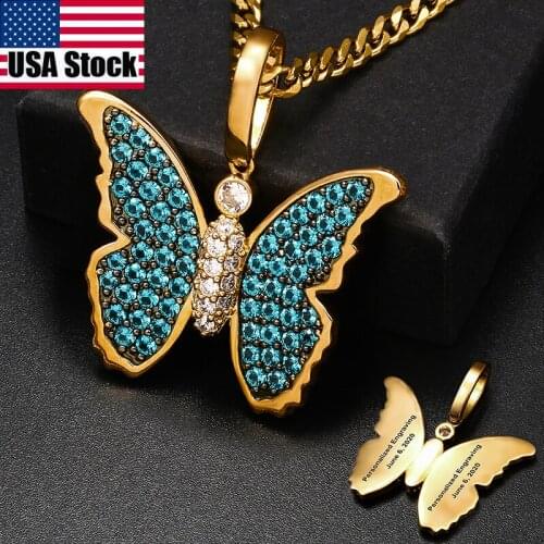Green Cubic Zirconia New Arrival Butterfly Pendant Necklace For Women Gold Silver Color Hip Hop Jewelry Tennis Chain Gift