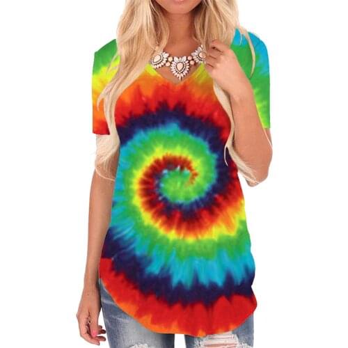 Giyu Brand Dizziness T-shirt women Colorful V-neck Tshirt Rainbow T-shirts 3d Art Tshirts Printed Womens Clothing Fashion