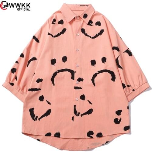Women Men Smiley Harajuku Causal Button Up Shirt 2021 Summer Mens Japanese Streetwear Hawaii Shirt Man Plus Size Kpop Shirts