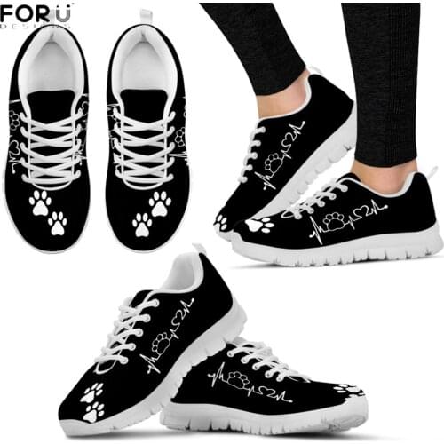 FORUDESIGNS Fashion Cute Pets Dogs Footprints Paw Heart Love Heartbeat Print Shoes Woman Luxury Brand Women Shoes Casual Sneaker