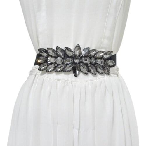 Womens runway fashion rhinestone beaded elastic Cummerbunds female Dress Corsets Waistband Belts decoration wide belt R1392