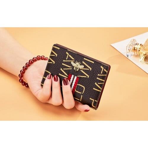 Genuine leather womens purse short card case business multi-functional ultra thin card holder vertical Fashion Coin Wallet