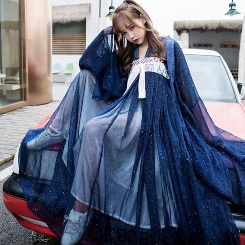 Women Hanfu Costume Chinese Style Blue Elegant Hanfu Chinese Ancient And Traditional Big Swing Skirt Folk Dance Costume DQL1087